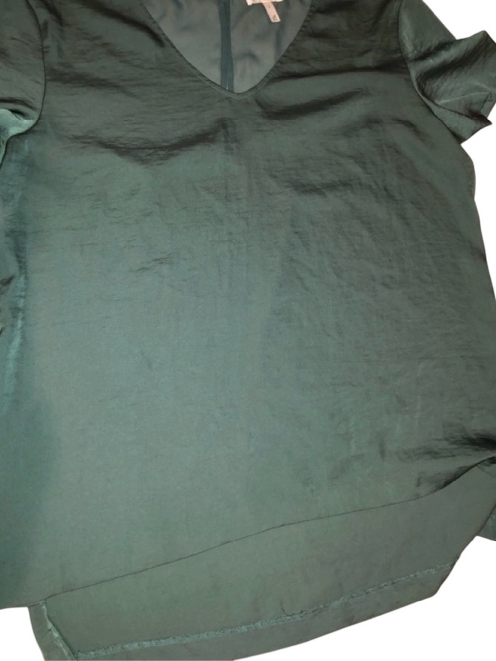 Leith large jade green silky shell w/ overlay v-neck top and button back